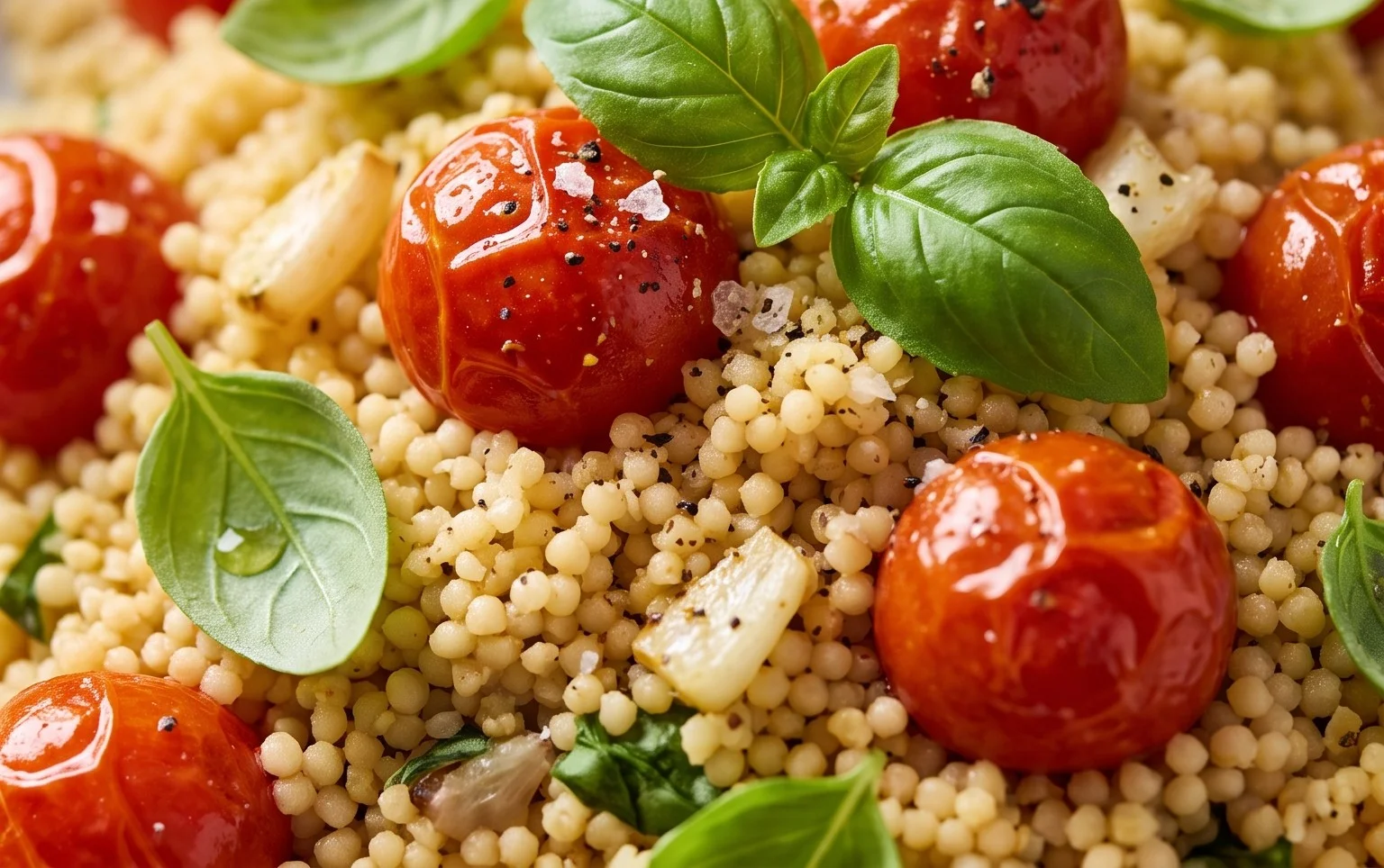 Healthy One-Pan Couscous With Garlic, Tomatoes And Basil