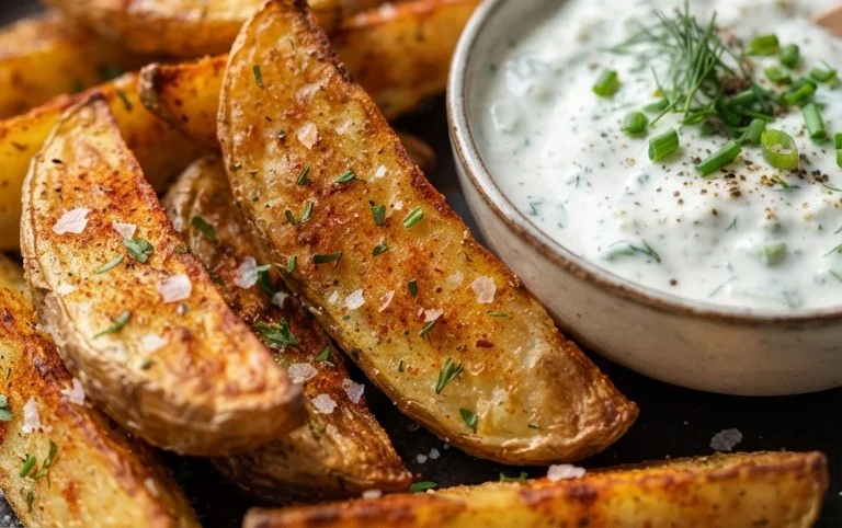 Kartoffelspalten mit Gurkendip