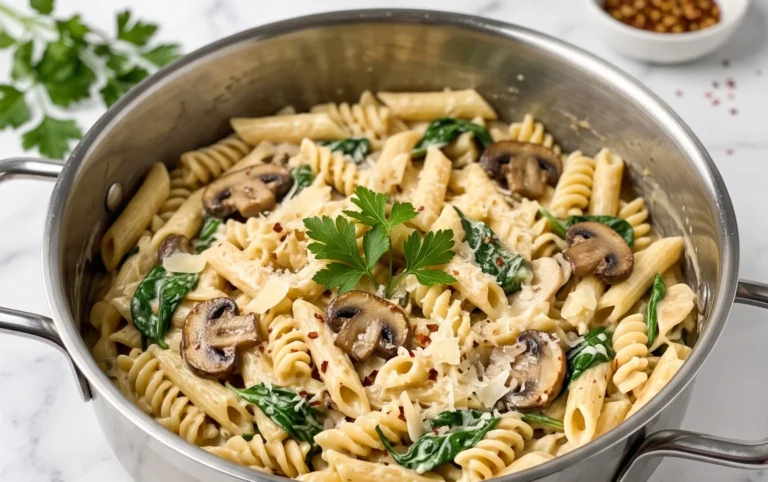 One-Pot Garlic Parmesan Pasta with Spinach and Mushrooms