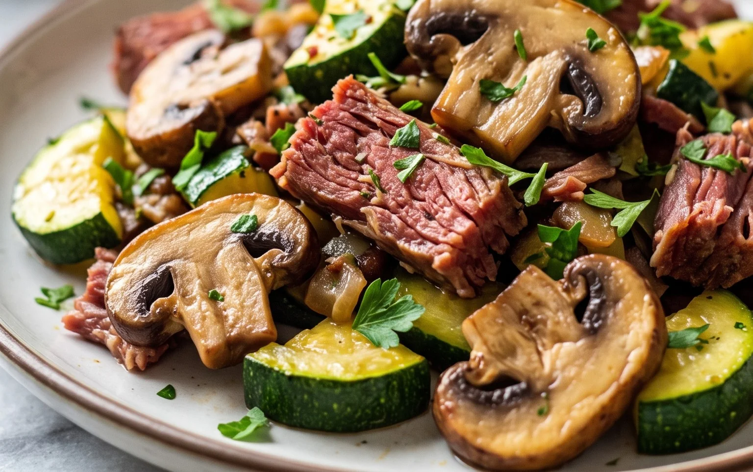 Zucchini-Cbeef hampignonpfanne
