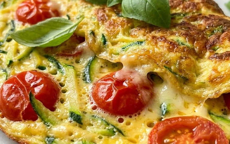 Zucchini-Omelett mit Tomaten und Basilikum