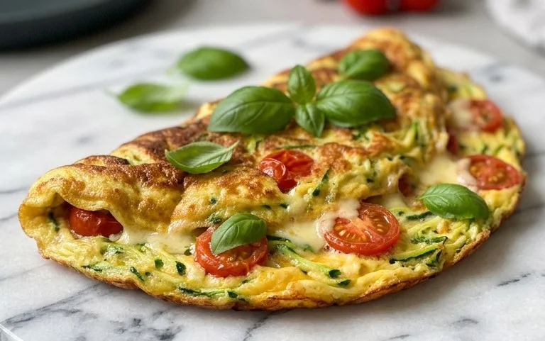 Zucchini-Omelett mit Tomaten und Basilikum