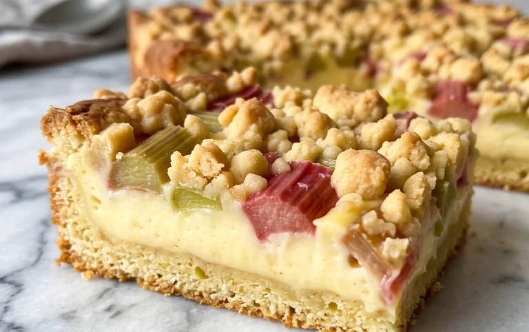 Rhabarberkuchen mit Pudding und Streuseln – wie von Oma