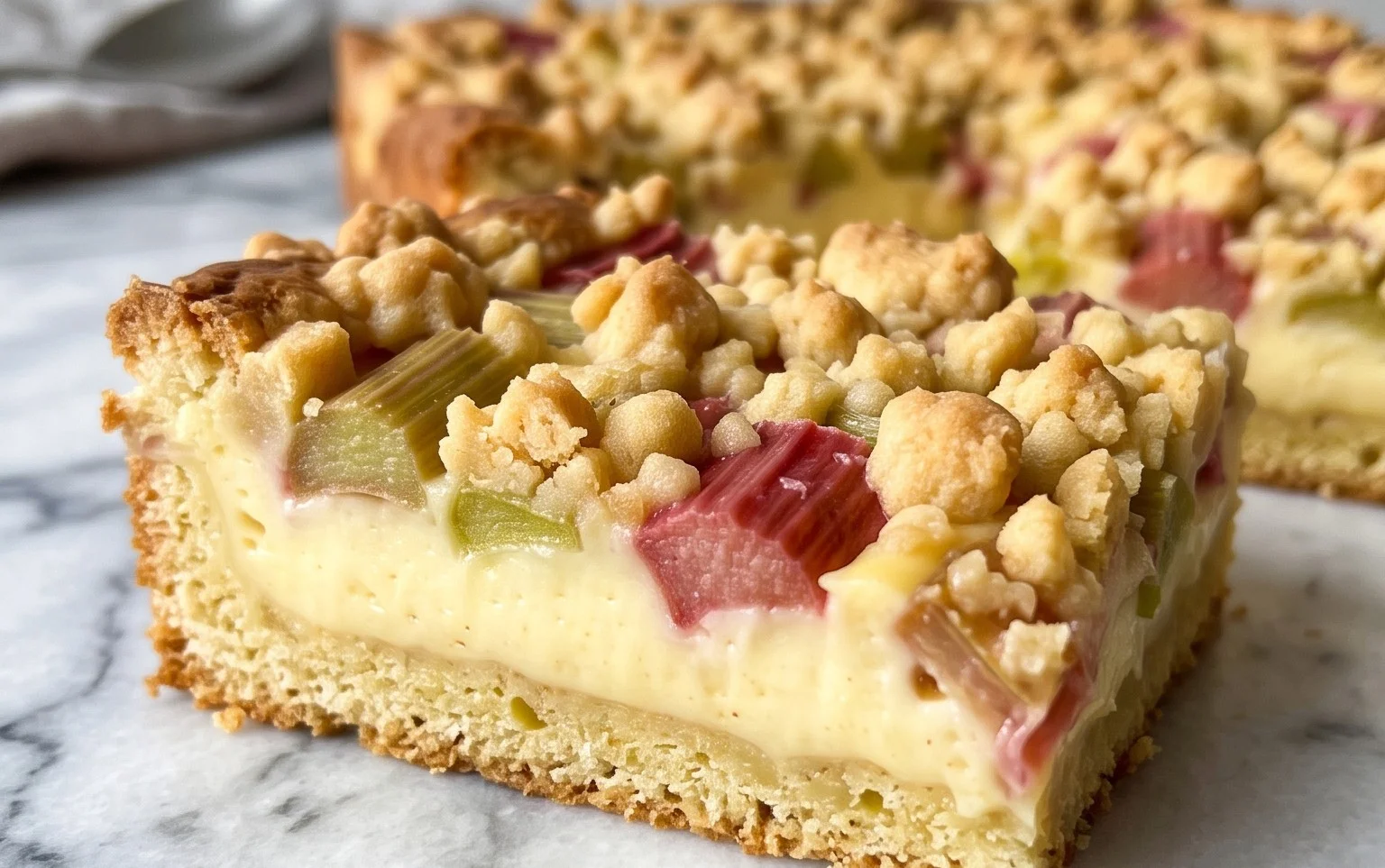 Rhabarberkuchen mit Pudding und Streuseln – wie von Oma