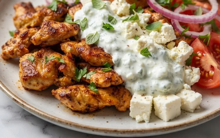 Mediterranes Hähnchen-Gyros mit Feta-Tzatziki genießen!