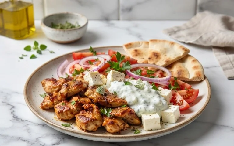 Mediterranes Hähnchen-Gyros mit Feta-Tzatziki genießen!