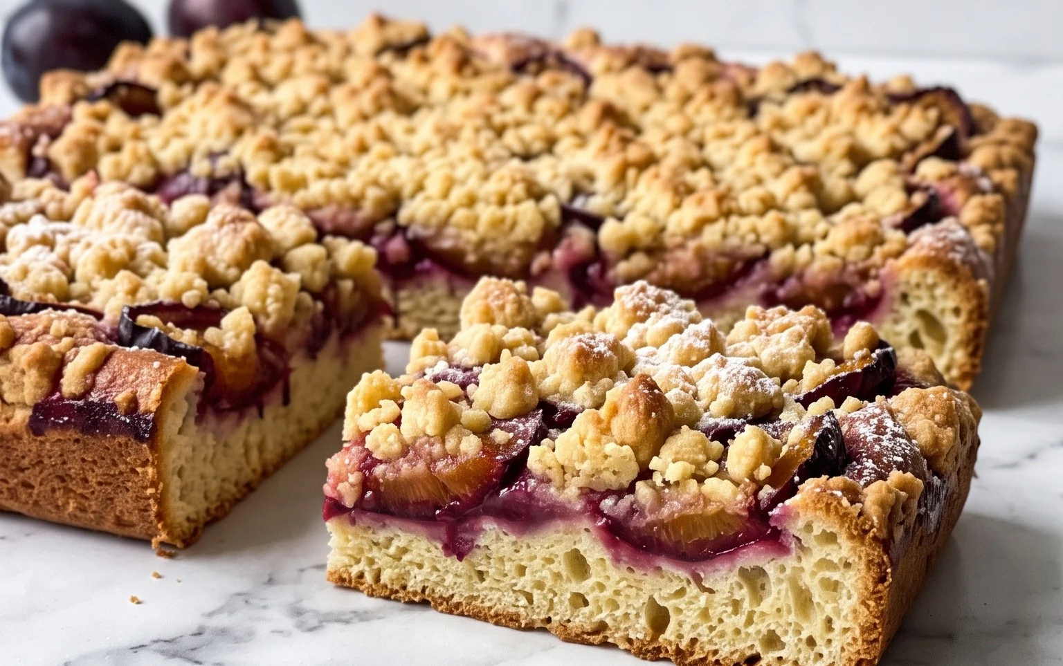 Rezept für Streusel-Pflaumenkuchen vom Blech mit Hefeteig