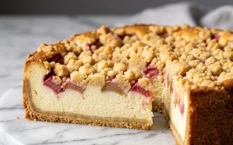 Rhabarber Quarkkuchen mit Butterstreuseln