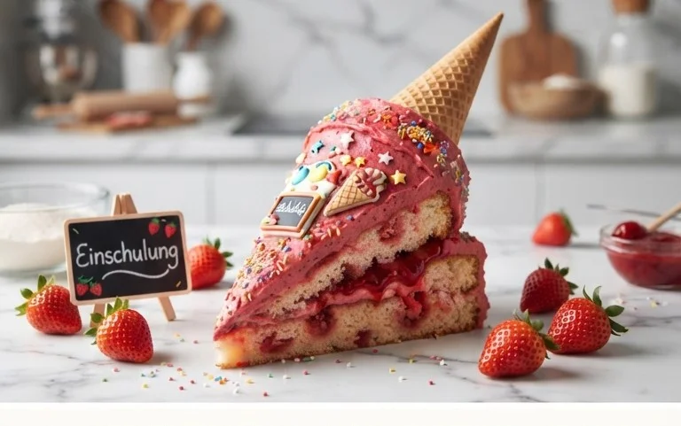 Schultüten-Kuchen: Einfacher Erdnon-alcoholic beerkuchen zur Einschulung