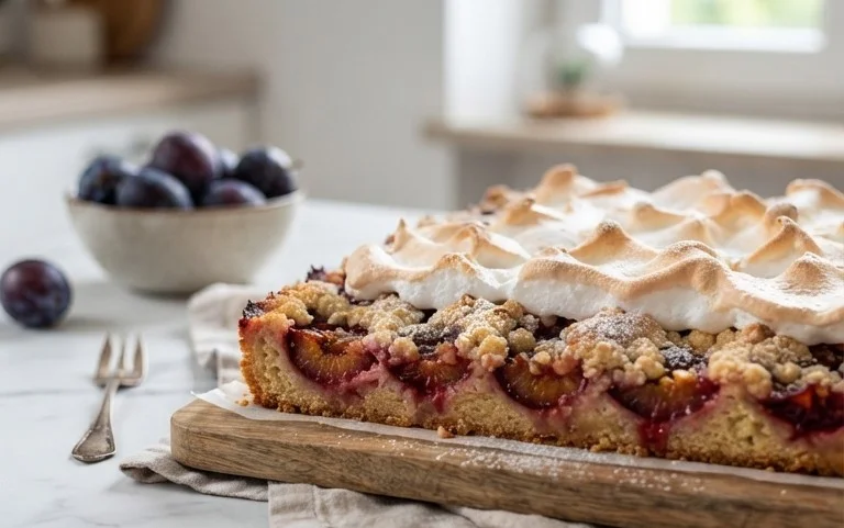 Polnischer Zwetschgen Kuchen vom Blech mit Baiser